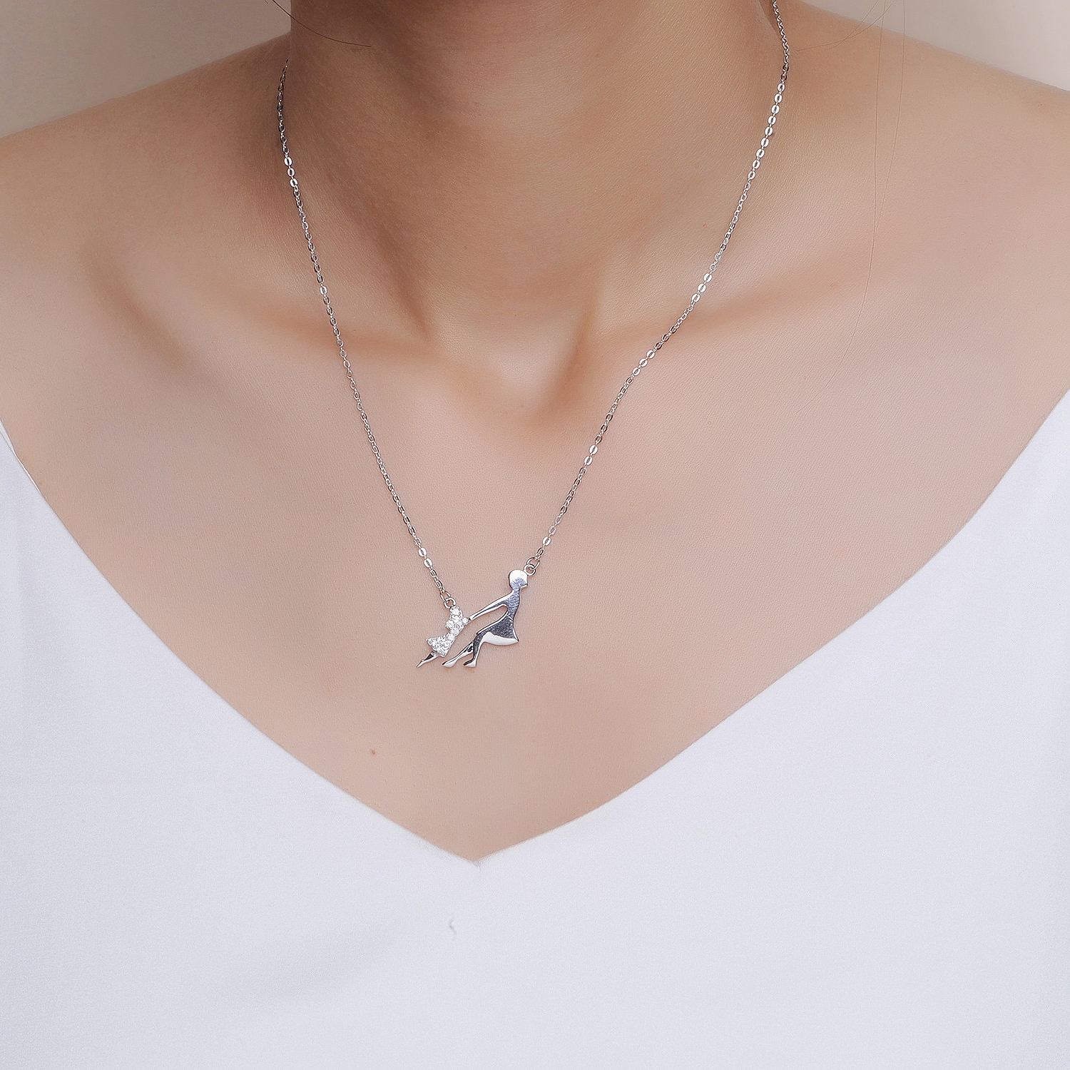  Pendant Jewelry 925 Sterling Silver Cubic Zirconia Mother Daughter  dancing Mother Day Necklace(图5)