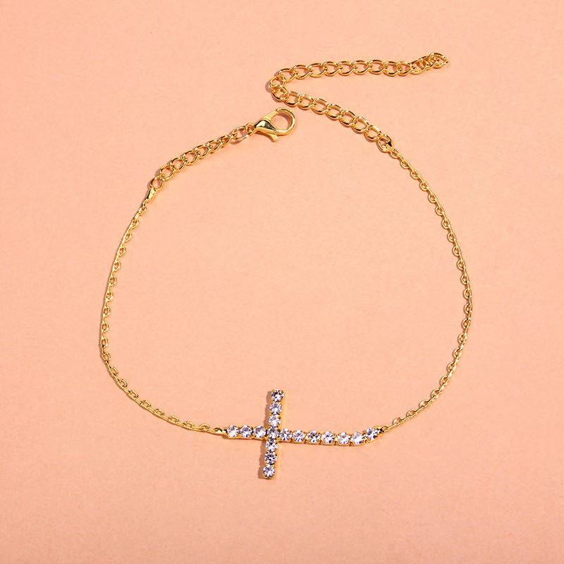Fashion Charm Cross 18K Gold Plated Cubic Zirconia Anklets(图4)
