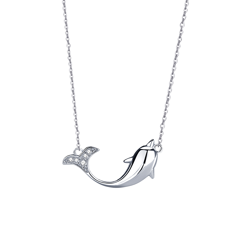 Angel caller925 Sterling Silver Cubic Zirconia Rose Gold Plated Chain Cute Dolphin  Pendant Necklace(图9)