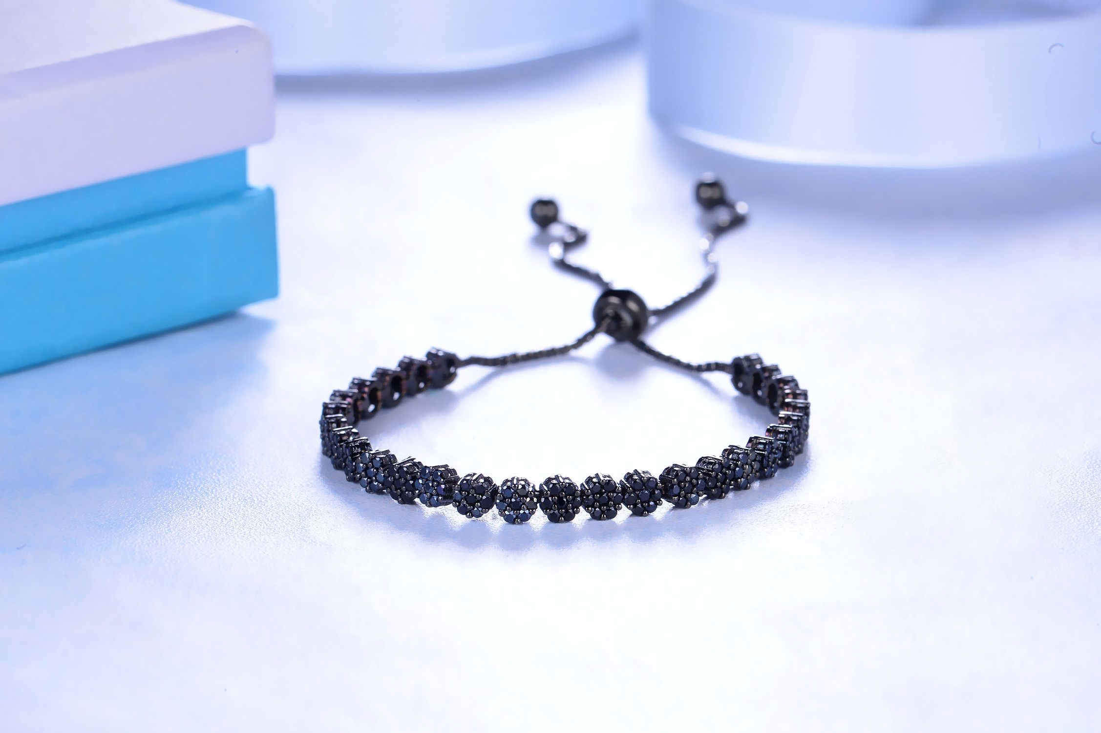 Top Selling women bracelets gunmetal plated Black CZ luxury  beads bracelet 925 sterling silver bracelets