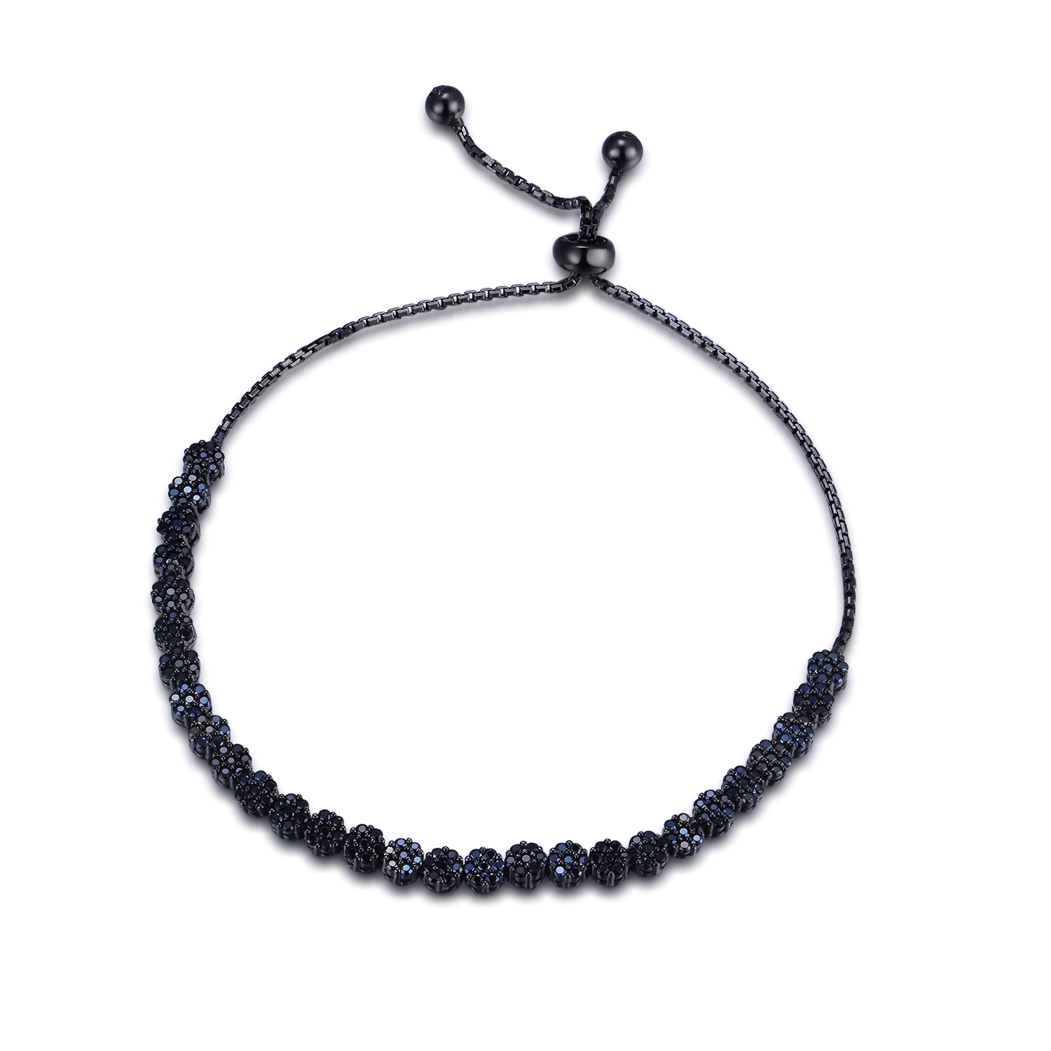 Top Selling women bracelets gunmetal plated Black CZ luxury  beads bracelet 925 sterling silver bracelets