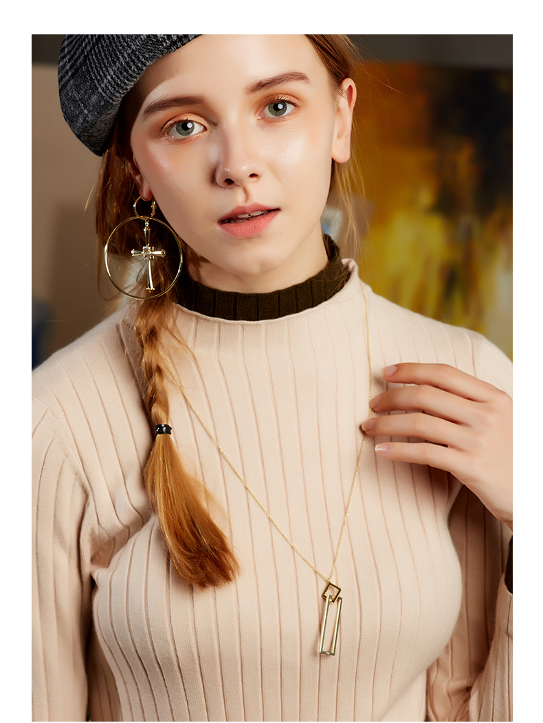 Custom popular pendant high quality s925 brass 14K gold plated  long drop chain Square necklace (图4)