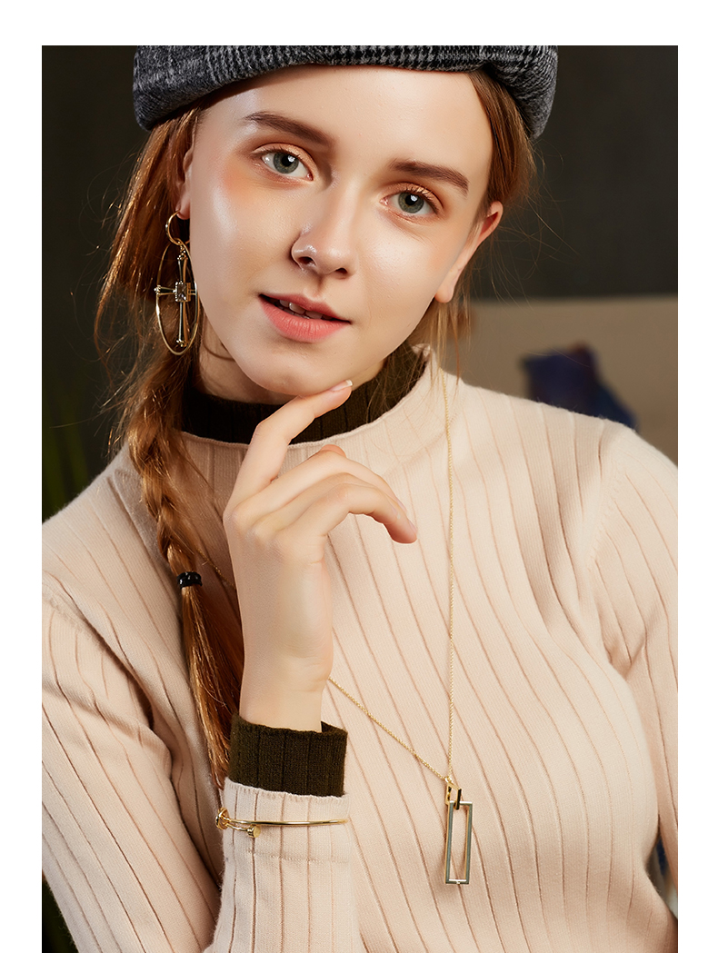Custom popular pendant high quality s925 brass 14K gold plated  long drop chain Square necklace (图5)