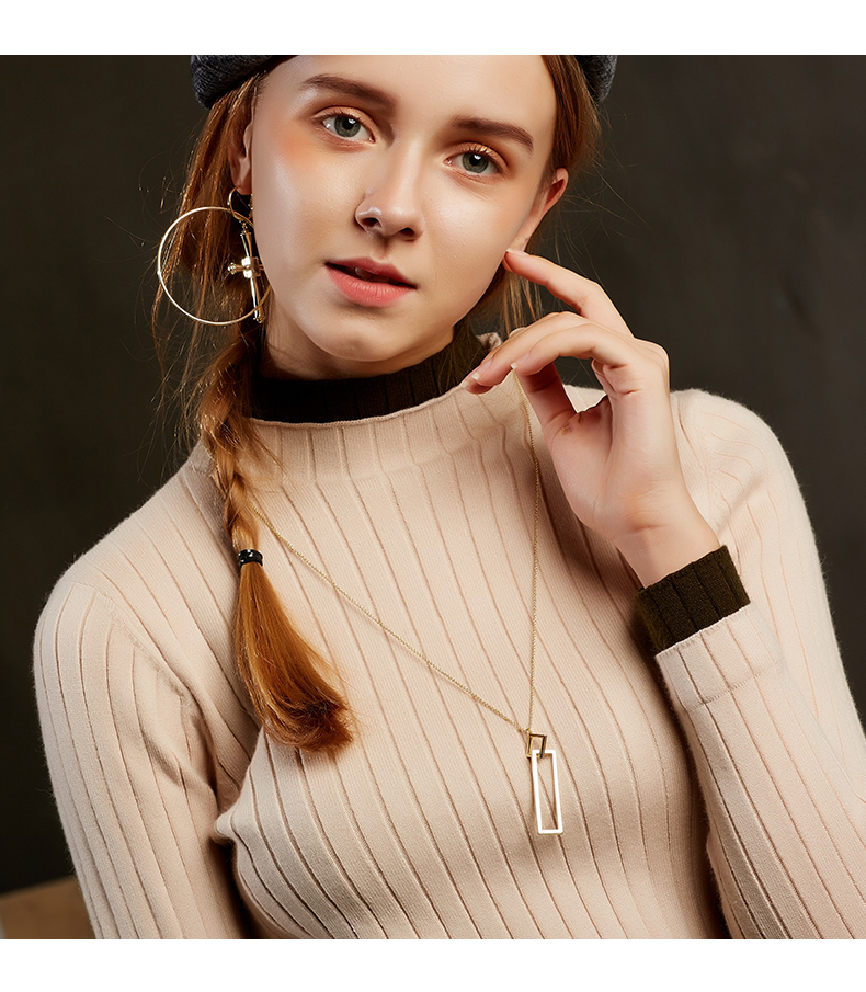 Custom popular pendant high quality s925 brass 14K gold plated  long drop chain Square necklace (图7)