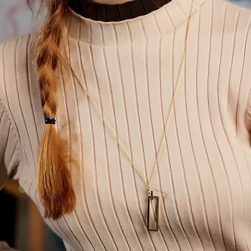 Custom popular pendant high quality s925 brass 14K gold plated  long drop chain Square necklace (图9)