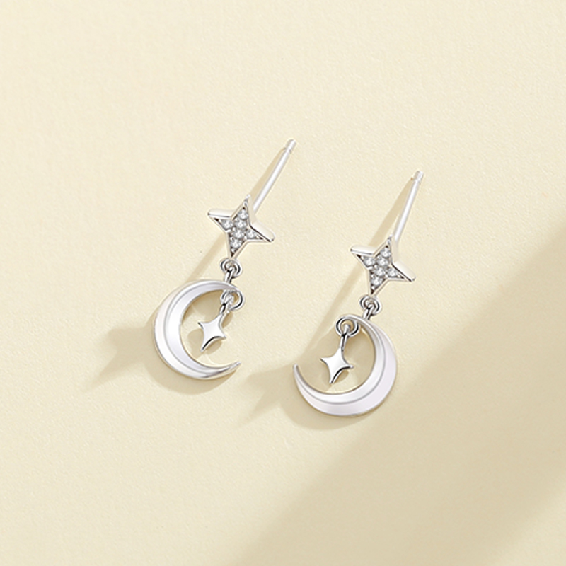 Wholesale Trendy Custom Designer Women Jewelry 925 Sterling Silver Gold Plated Fashion CZ Gift Girl Cute Moon Earrings