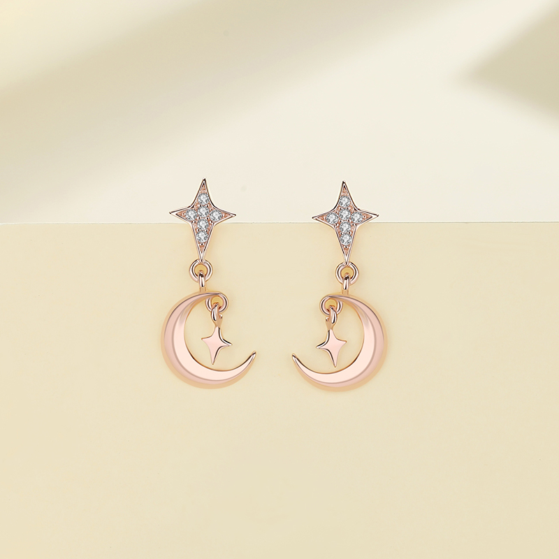 Wholesale Trendy Custom Designer Women Jewelry 925 Sterling Silver Gold Plated Fashion CZ Gift Girl Cute Moon Earrings