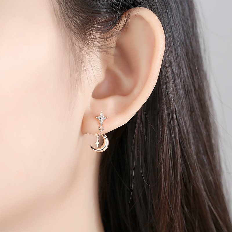 Wholesale Trendy Custom Designer Women Jewelry 925 Sterling Silver Gold Plated Fashion CZ Gift Girl Cute Moon Earrings