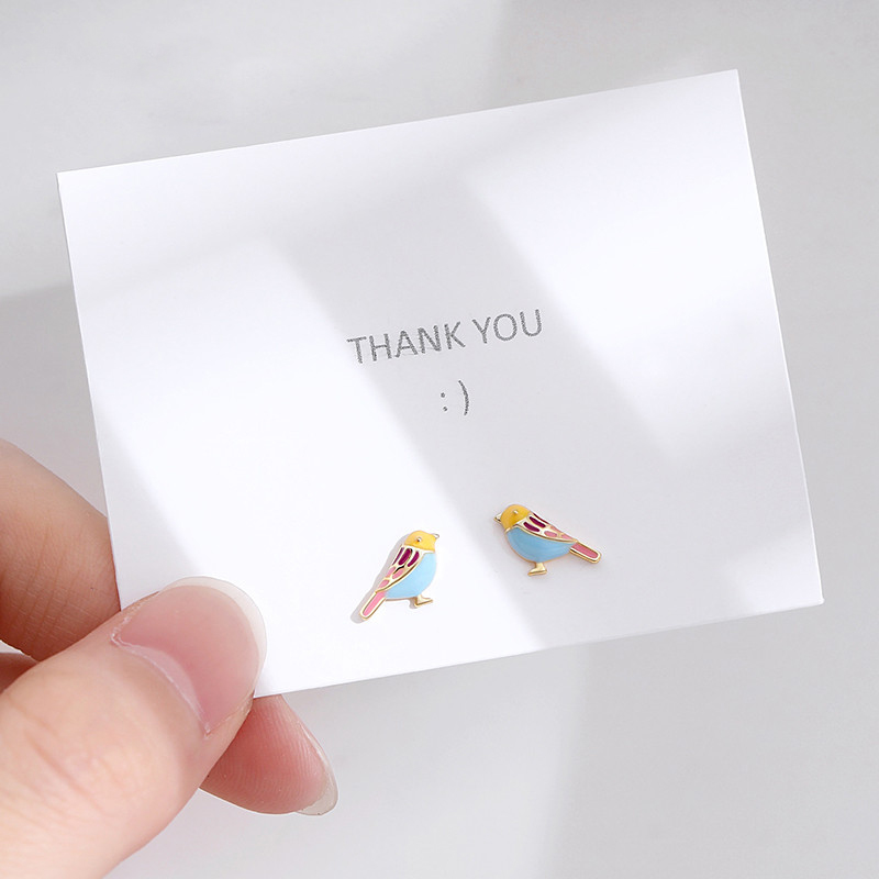 Wholesale Multicolored Birds Design 925 Sterling Silver Gold Plated Small Earrings Jewelry Women Fashion Cute Stud Earrings