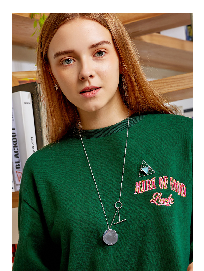 High Quality Brass Rhodium Plated Custom Personality Jewelry Women lomg Circle Disc Pendant Necklace(图5)