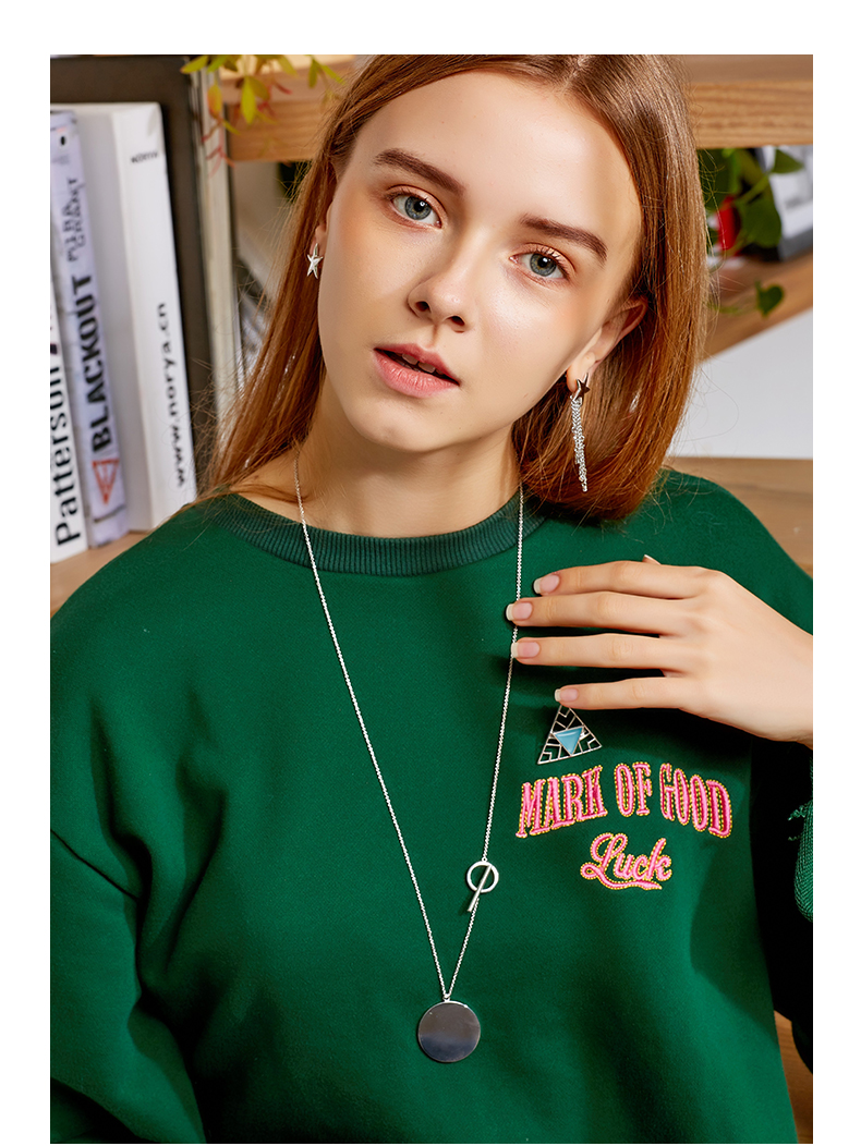 High Quality Brass Rhodium Plated Custom Personality Jewelry Women lomg Circle Disc Pendant Necklace(图4)