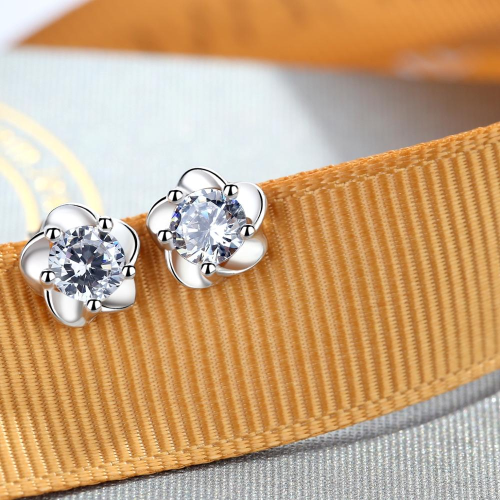 High Quality Wholesale Silver Jewelry Earrings Women 925 Sterling Silver Cubic Zirconia Flower Stud (图5)