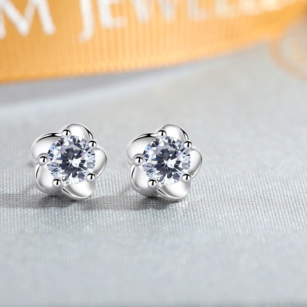 High Quality Wholesale Silver Jewelry Earrings Women 925 Sterling Silver Cubic Zirconia Flower Stud (图6)