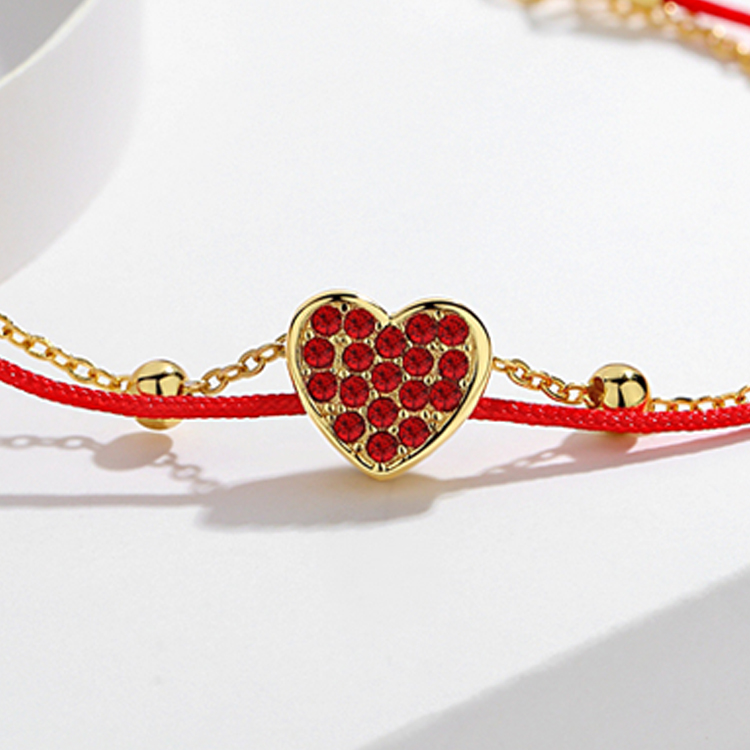 Wholesale Factory Fashion Party Girl 925 Sterling Silver 18k 14K Gold Plated Red Cubic Zirconia Custom Jewelry Heart Bracelet