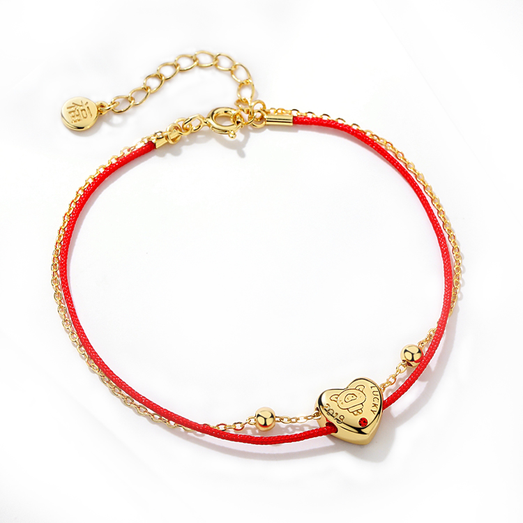 Wholesale Factory Fashion Party Girl 925 Sterling Silver 18k 14K Gold Plated Red Cubic Zirconia Custom Jewelry Heart Bracelet