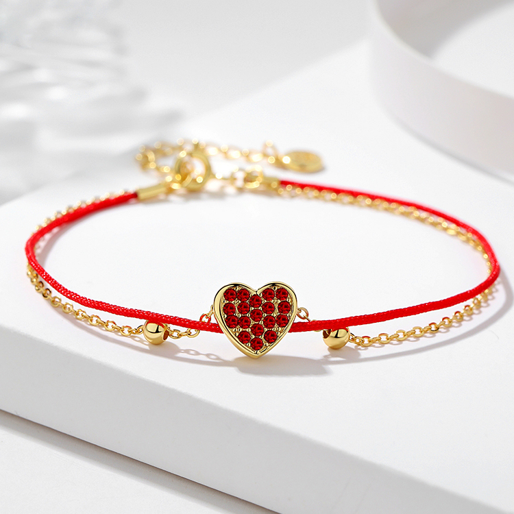 Wholesale Factory Fashion Party Girl 925 Sterling Silver 18k 14K Gold Plated Red Cubic Zirconia Custom Jewelry Heart Bracelet