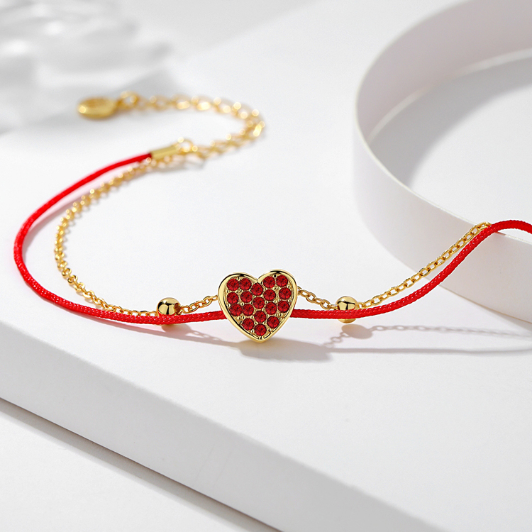 Wholesale Factory Fashion Party Girl 925 Sterling Silver 18k 14K Gold Plated Red Cubic Zirconia Custom Jewelry Heart Bracelet