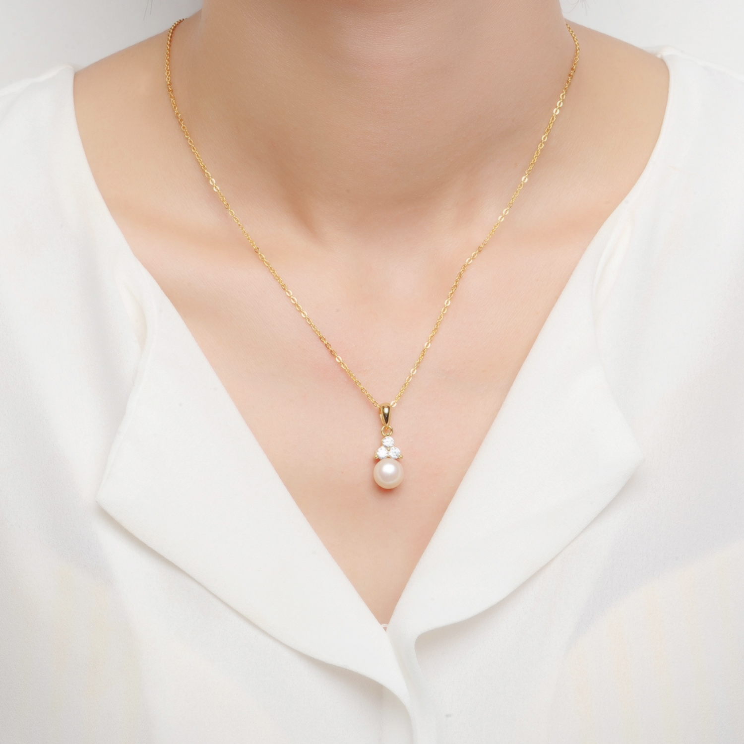 Sterling SilverGold Plated jewelry Zirconia Freshwater Cultured Natural Real Pearl pendant Necklace (图3)