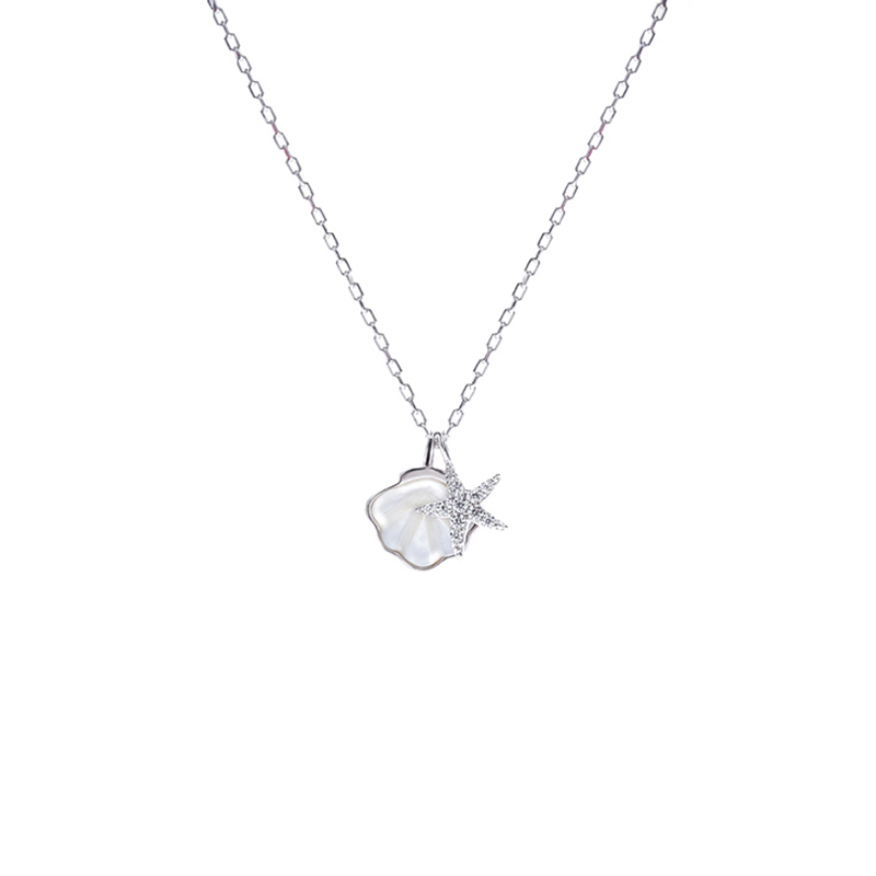 Designer Charm Chain Zircon Sterling Silver Rose Gold Plated Shell Starfish pendant Necklace(图6)