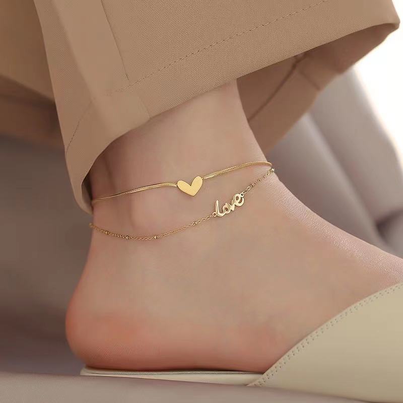 Women Trendy 18K Gold Plated Heart Snake Chain Anklet(图1)
