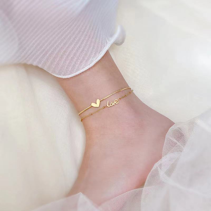 Women Trendy 18K Gold Plated Heart Snake Chain Anklet(图2)
