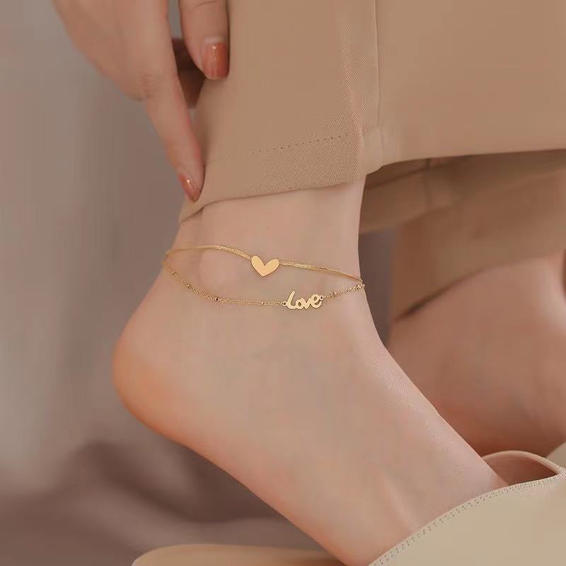 Women Trendy 18K Gold Plated Heart Snake Chain Anklet(图3)