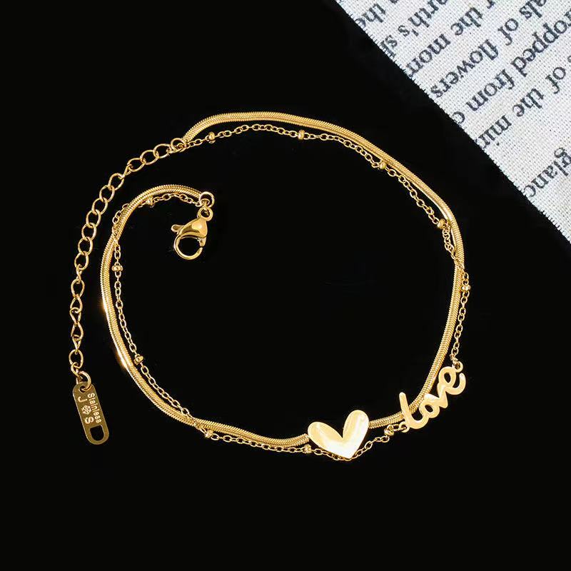 Women Trendy 18K Gold Plated Heart Snake Chain Anklet(图5)