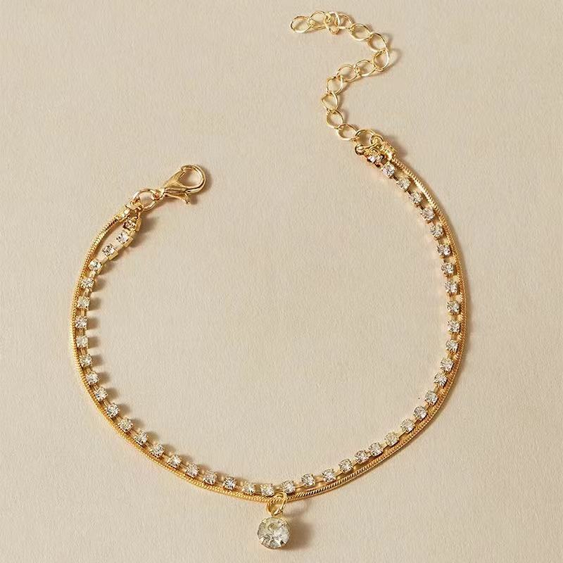 Adjustable Gold Plated Multilayer Cubic Zirconia Tennis Chain Foot Jewelry Anklet(图4)