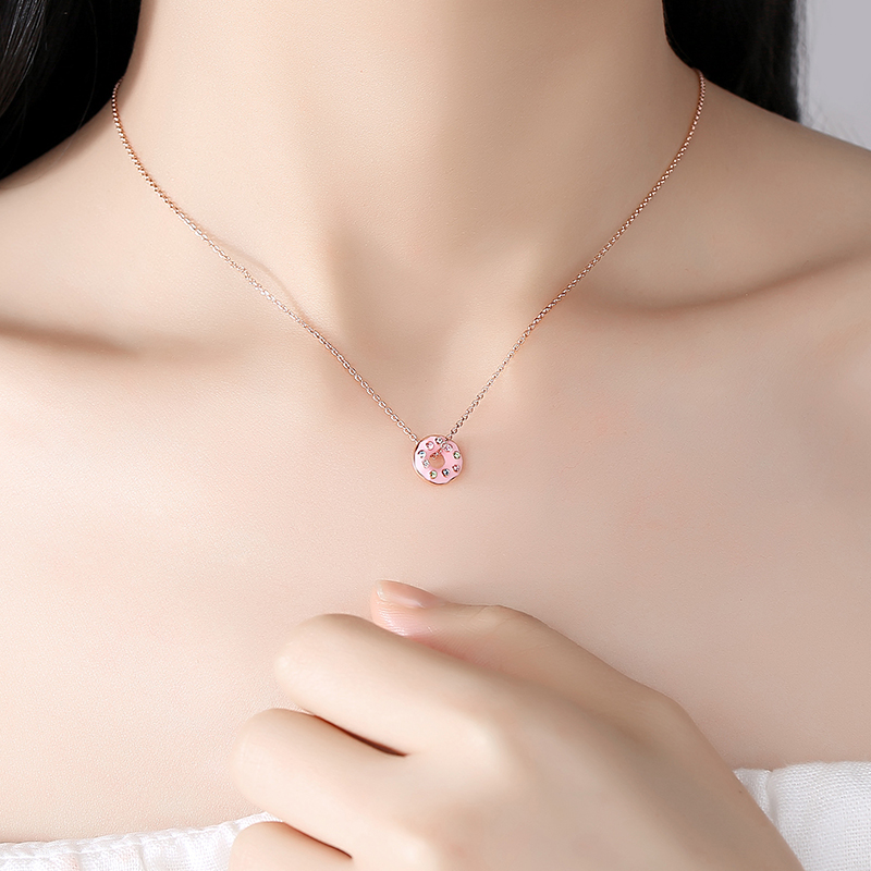 wholesale Customized 925 Sterling Silver Rose Gold Plated Colorful Cute Donut Pendant Necklace(图9)