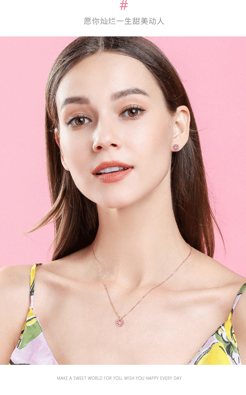 wholesale Customized 925 Sterling Silver Rose Gold Plated Colorful Cute Donut Pendant Necklace(图10)