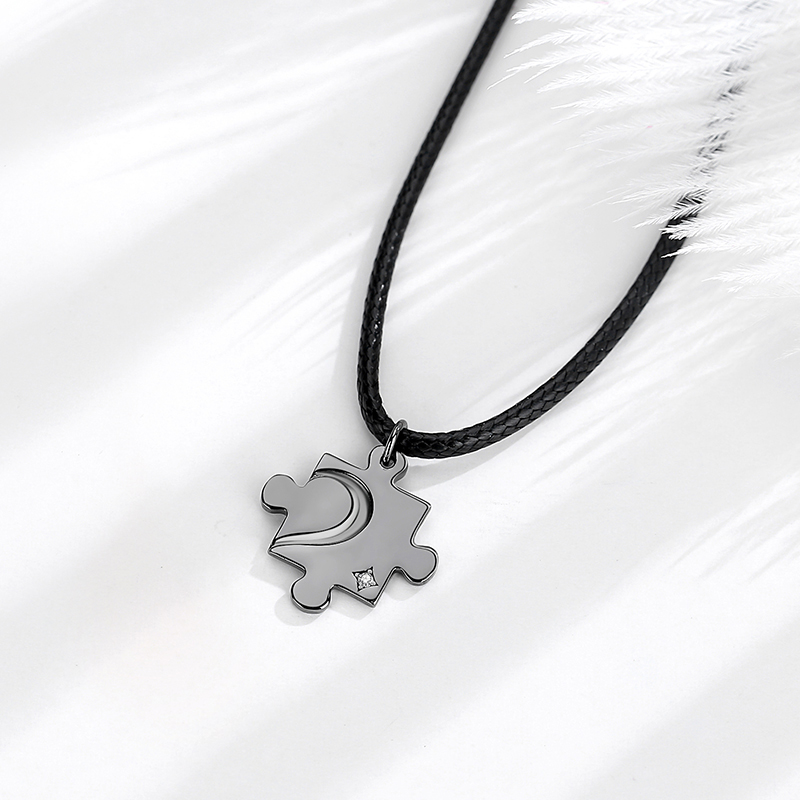 Personalized  S925 Rose Gold Plated Cubic Zirconia Link Chain Couple Puzzle Pendant Necklace(图6)