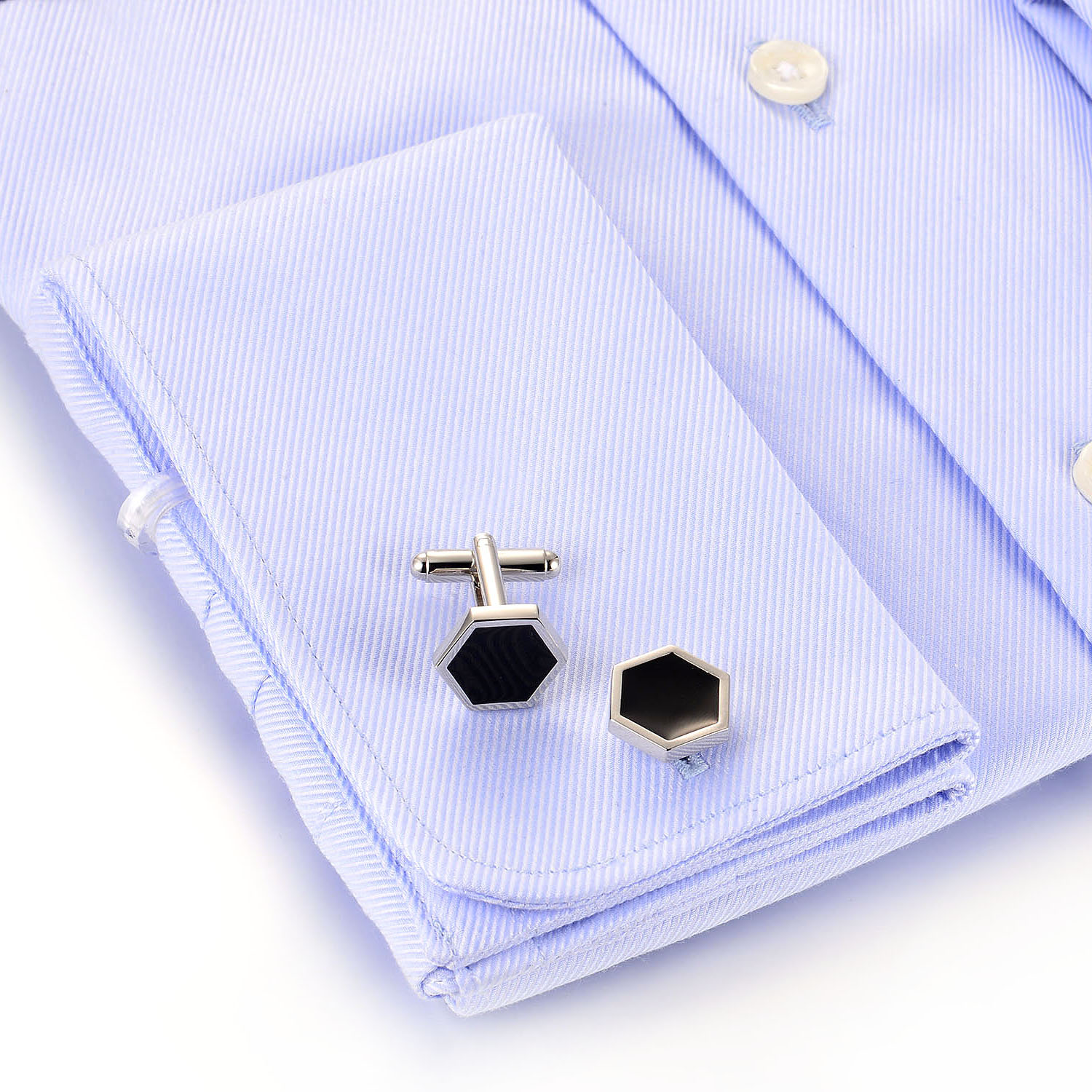 Black Hexagon Enamel Men Jewelry Wholesale Minimalist Brass Sublimation Cufflinks(图4)