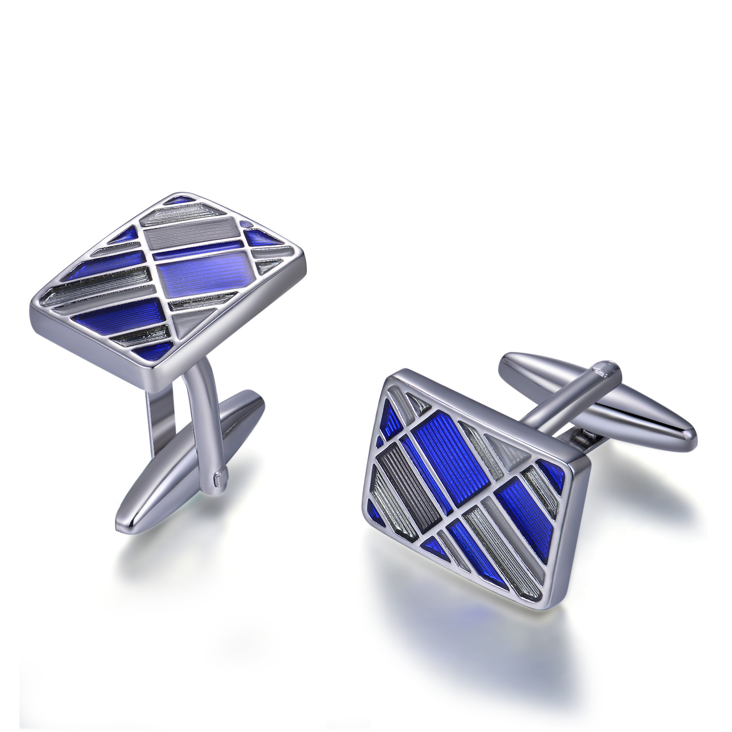  925 Sterling Silver Cufflink Blue Stone Rhodium Plated Custom Accessories jewelry(图1)