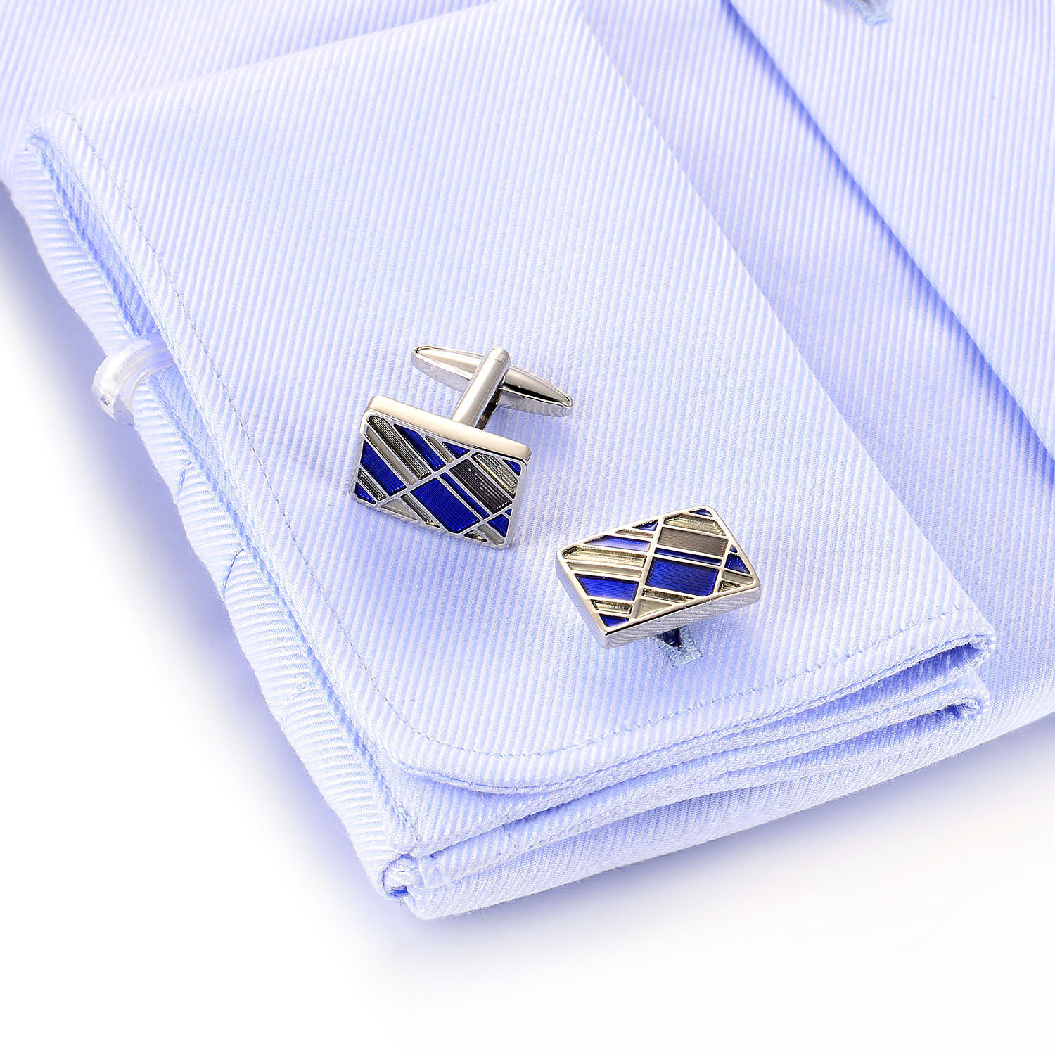  925 Sterling Silver Cufflink Blue Stone Rhodium Plated Custom Accessories jewelry(图3)