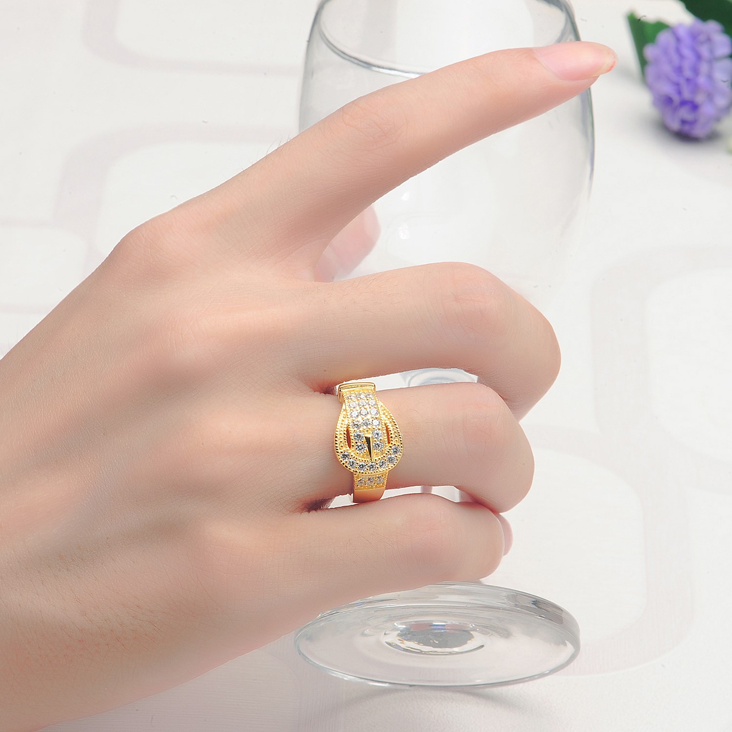 Yellow Gold Plated Fashion Brand Cubic Zirconia Jewelry 925 steling silver wedding Ring Women ring(图3)