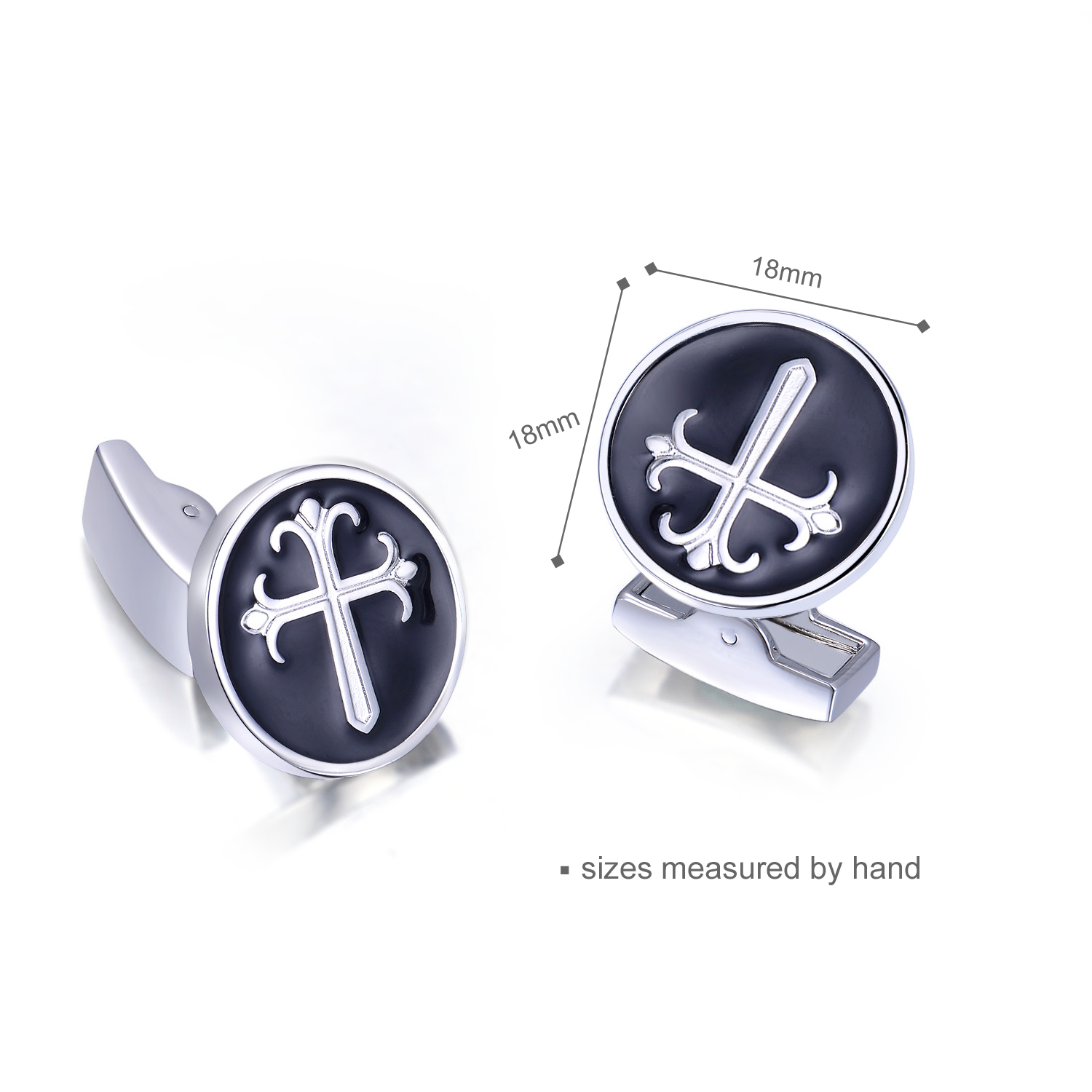 Fashion Trendy Cuff-links Black Round Wholesale Custom Brass Men Jewelry Cross Cufflinks(图6)