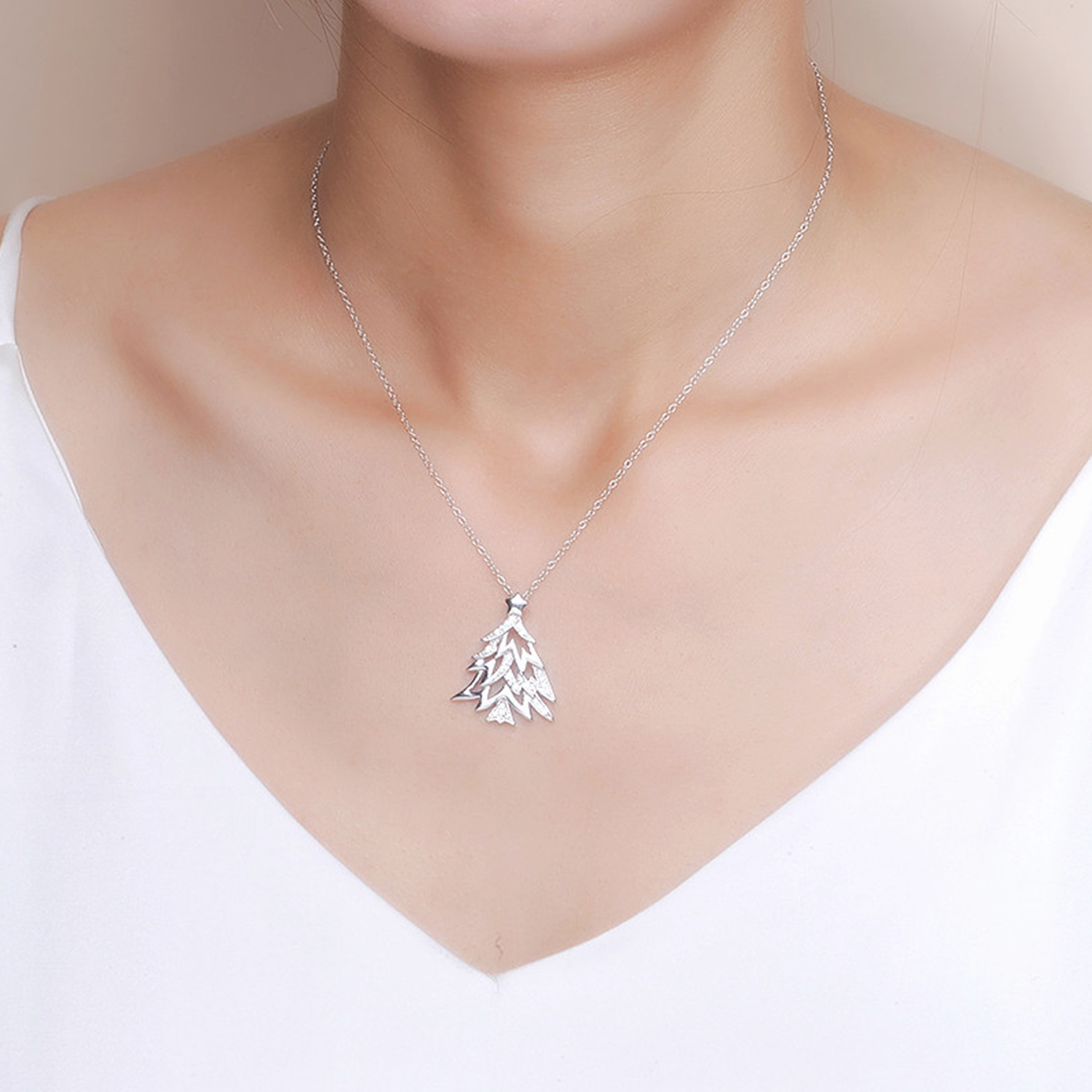 HIgh Quality Trendy Women Jewelry Cubic Zirconia 925 sterling silver necklaceChristmas Tree Necklace(图5)