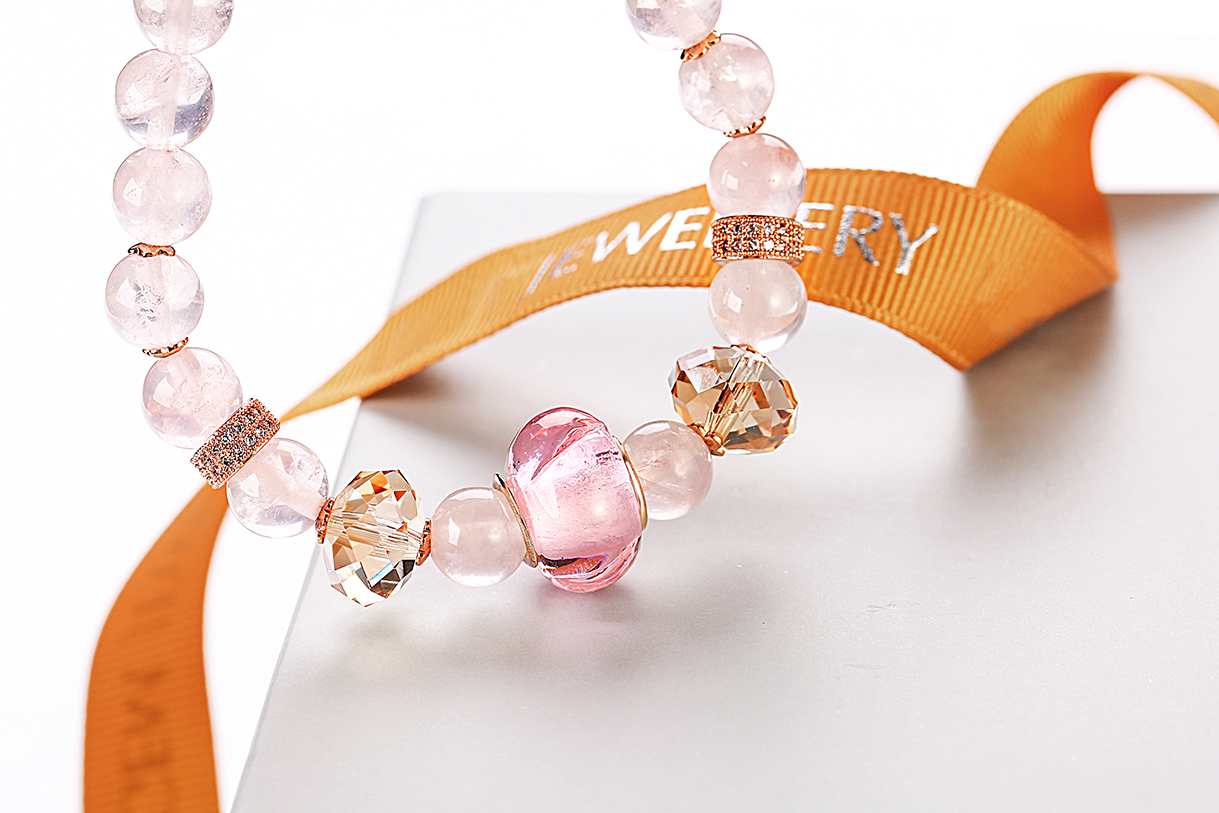 Gold Plated Charm Bracelets Jewelry Rose Quartz Round Beads Stretch Woman Natural Beads Bracelet(图7)