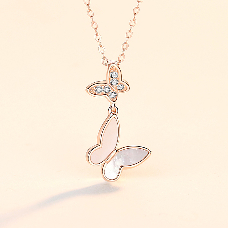 Wholesale necklace jewelry dainty sterling silver pendant cubic zirconia shell butterfly necklace