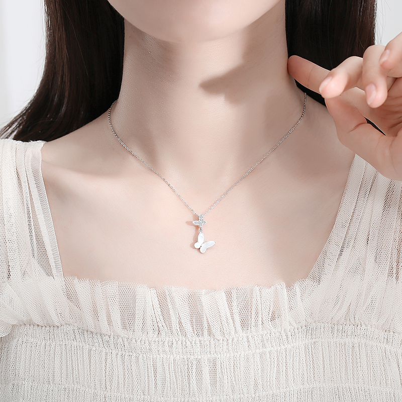 Wholesale necklace jewelry dainty sterling silver pendant cubic zirconia shell butterfly necklace