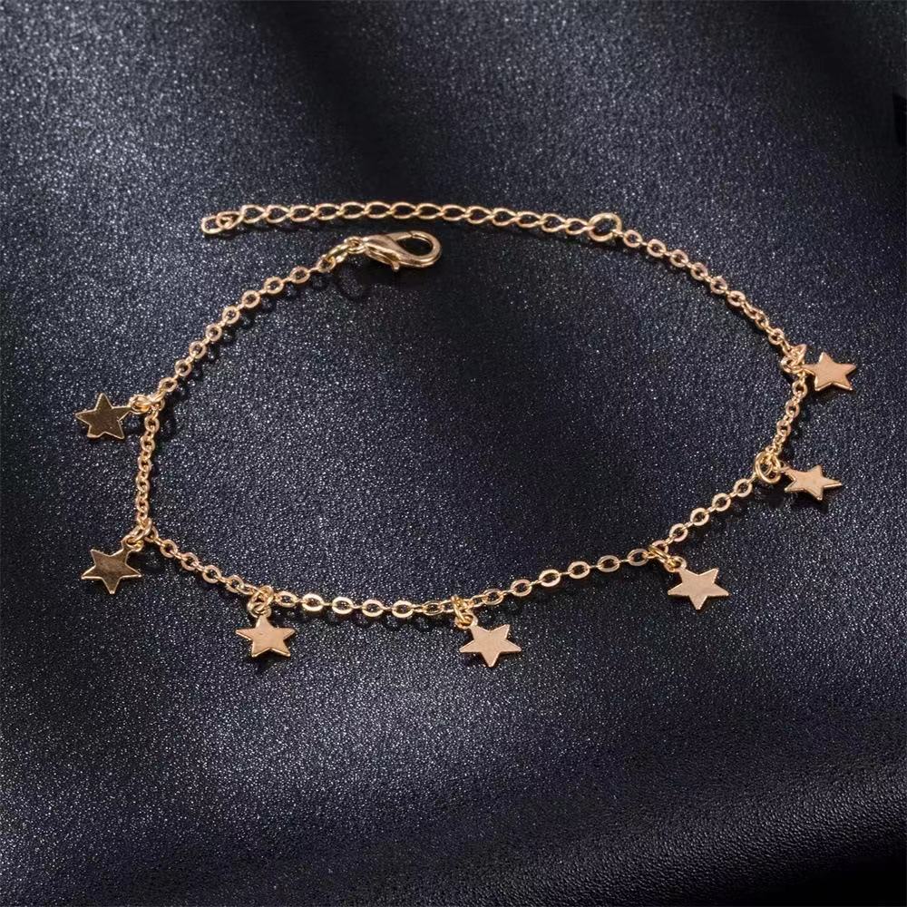 fashion elegant summer beach 18K gold star pendant adjustable anklet lady jewelry(图5)