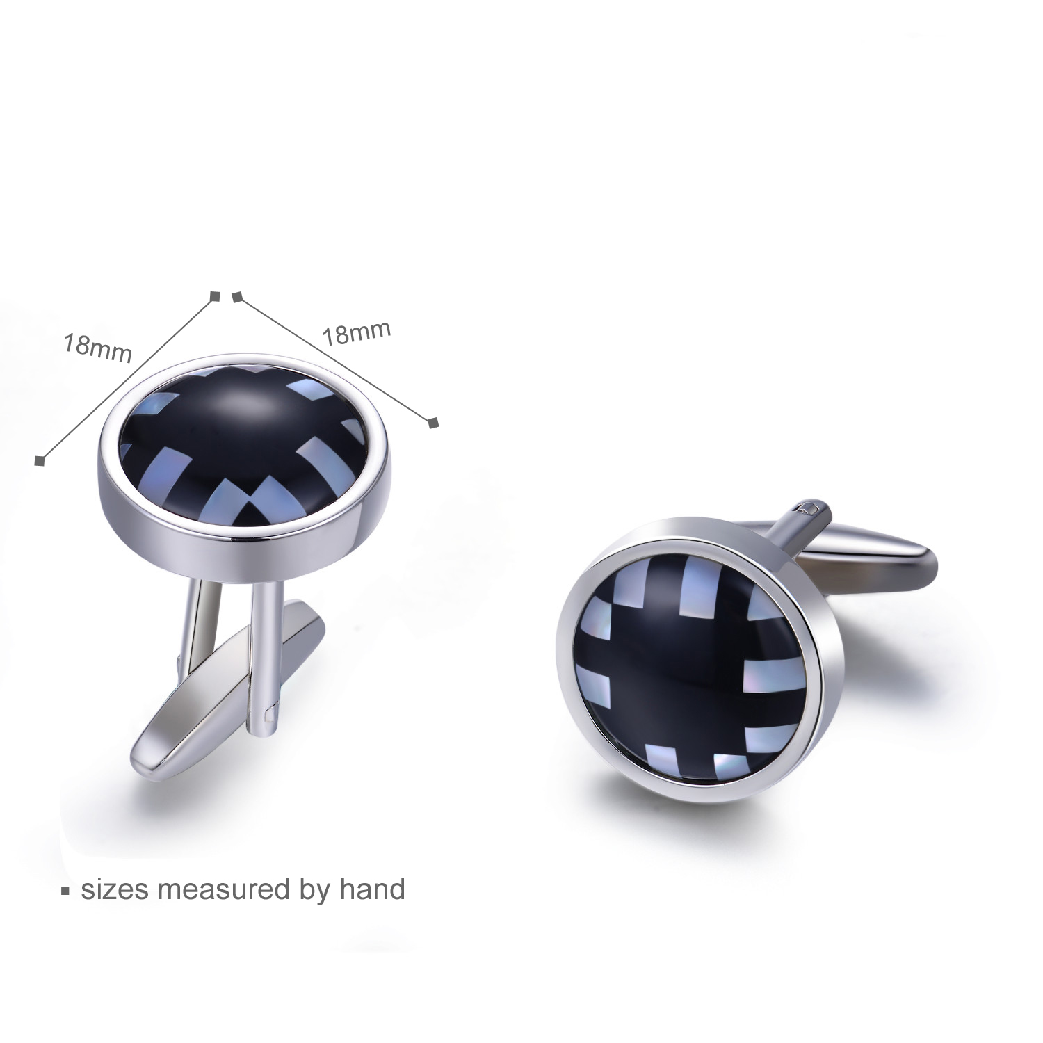 Luxury custom 925 sterling Silver cufflink black stone rhodium plated ring jewelry(图2)