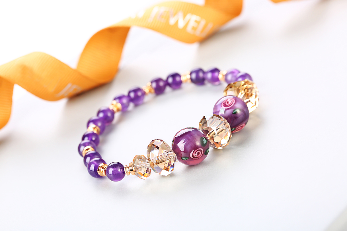 Romantic Bracelet Ladies Charm Bead Jewelry Stretch Natural Stone Rose Amethyst Bead Bracelet(图6)