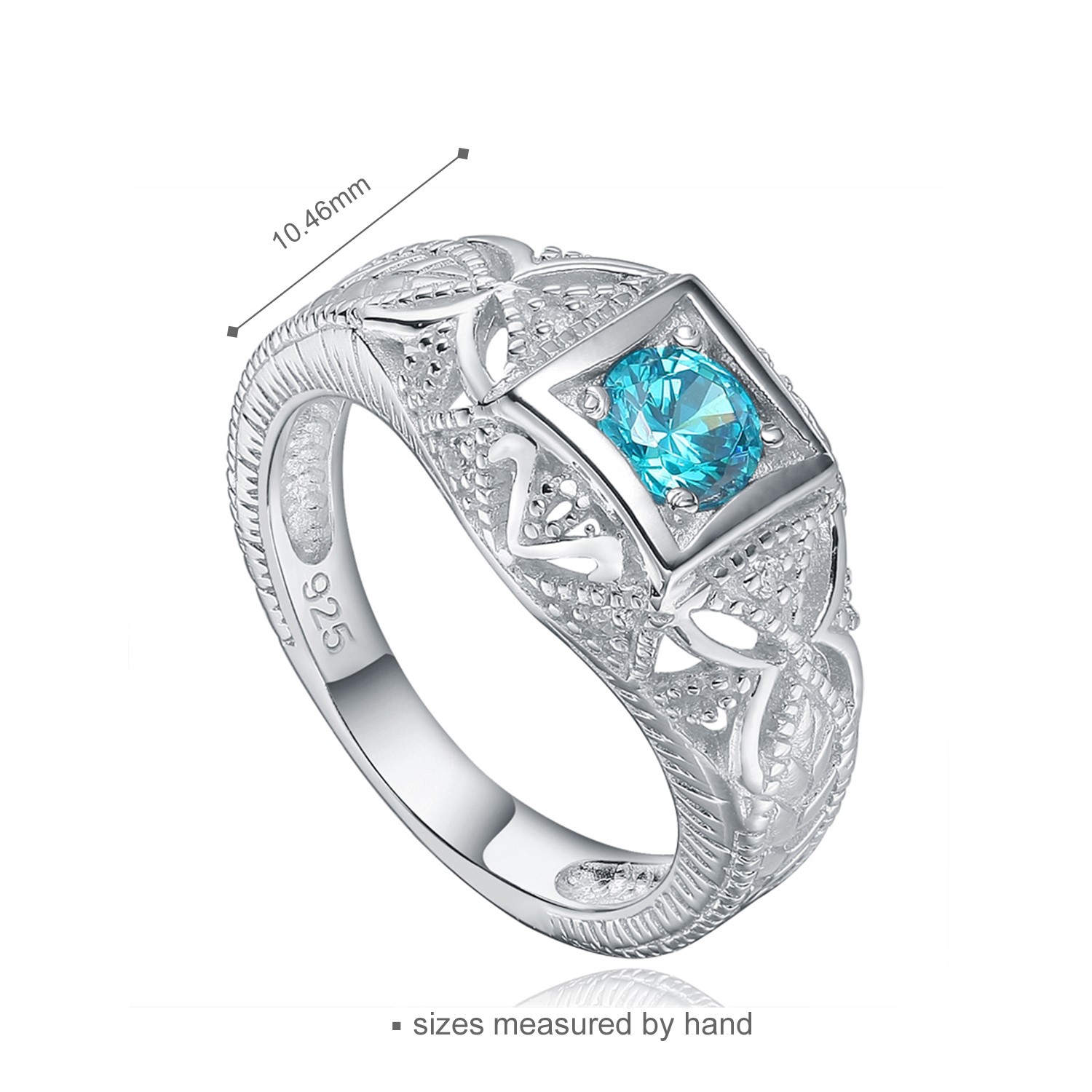 925 Sterling Silver Rhodium Plating jewelry  Statement Solitary Blue Stone Rings Women ring(图4)