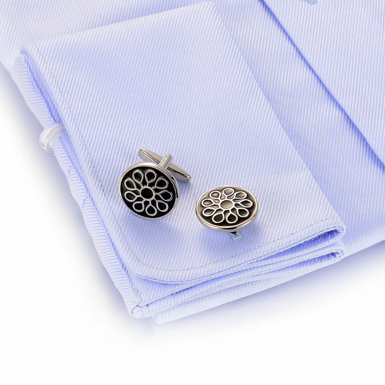 Rhodium Plated Cuff-links Black Enamel Wholesale Jewelry Vendors Brass Sublimation Men Cullinks(图4)