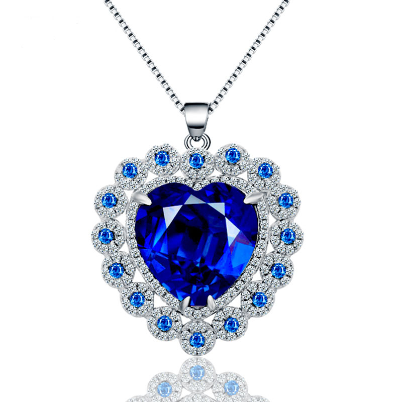 Custom Fashion Rhodium Plated 925 Sterling Silver Women Vintage Jewelry Accessories Heart Sapphire C(图4)