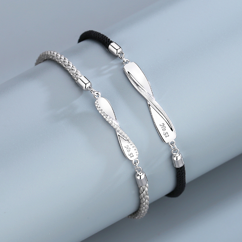 Fashion Mobius Braided Bracelet Black Grey Fashion Bracelet 925 Sterling Silver Personality Men's and Women's Couple Bracelets