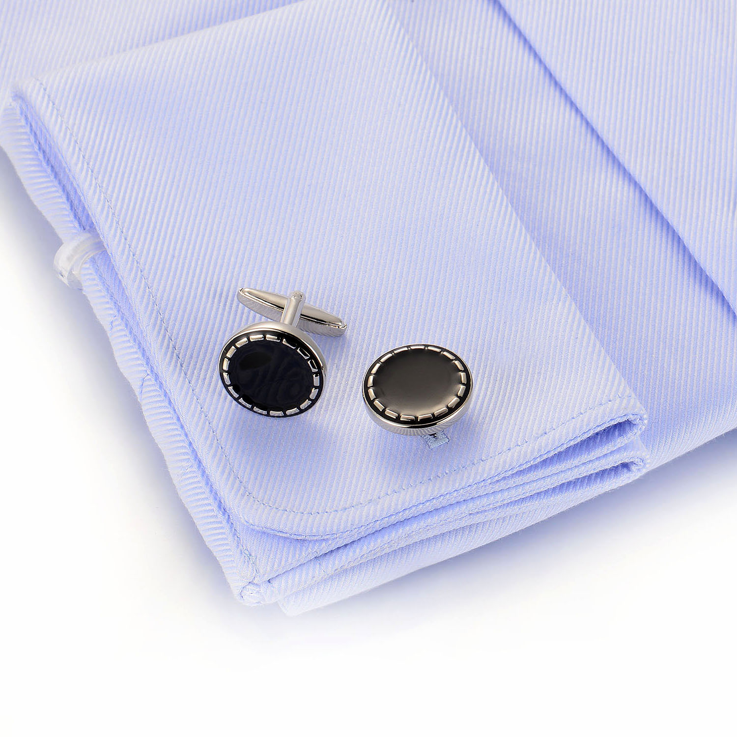 Round Black Enamel Fashion Rhodium Plated Cull-link Wholesale Brass Men Jewelry Cufflinks(图5)