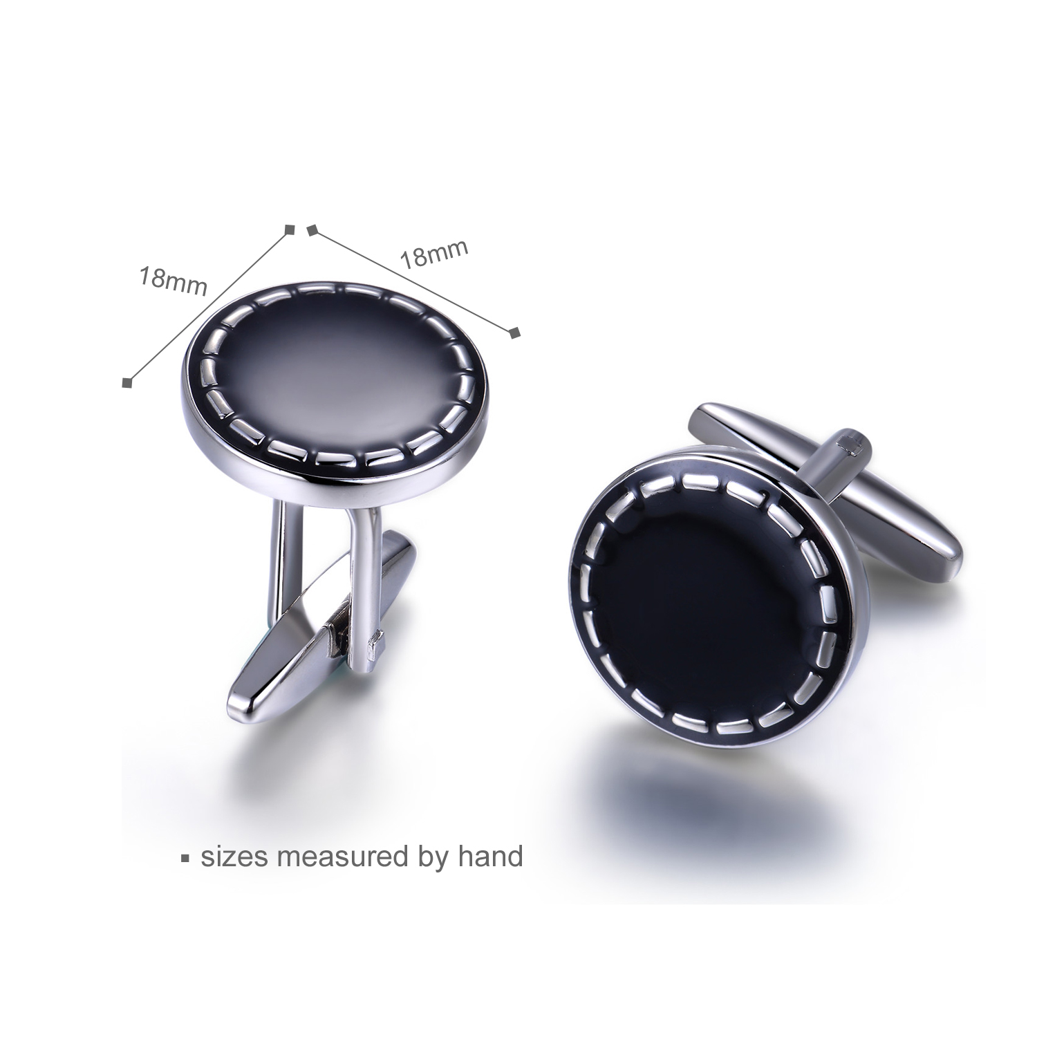 Round Black Enamel Fashion Rhodium Plated Cull-link Wholesale Brass Men Jewelry Cufflinks(图6)