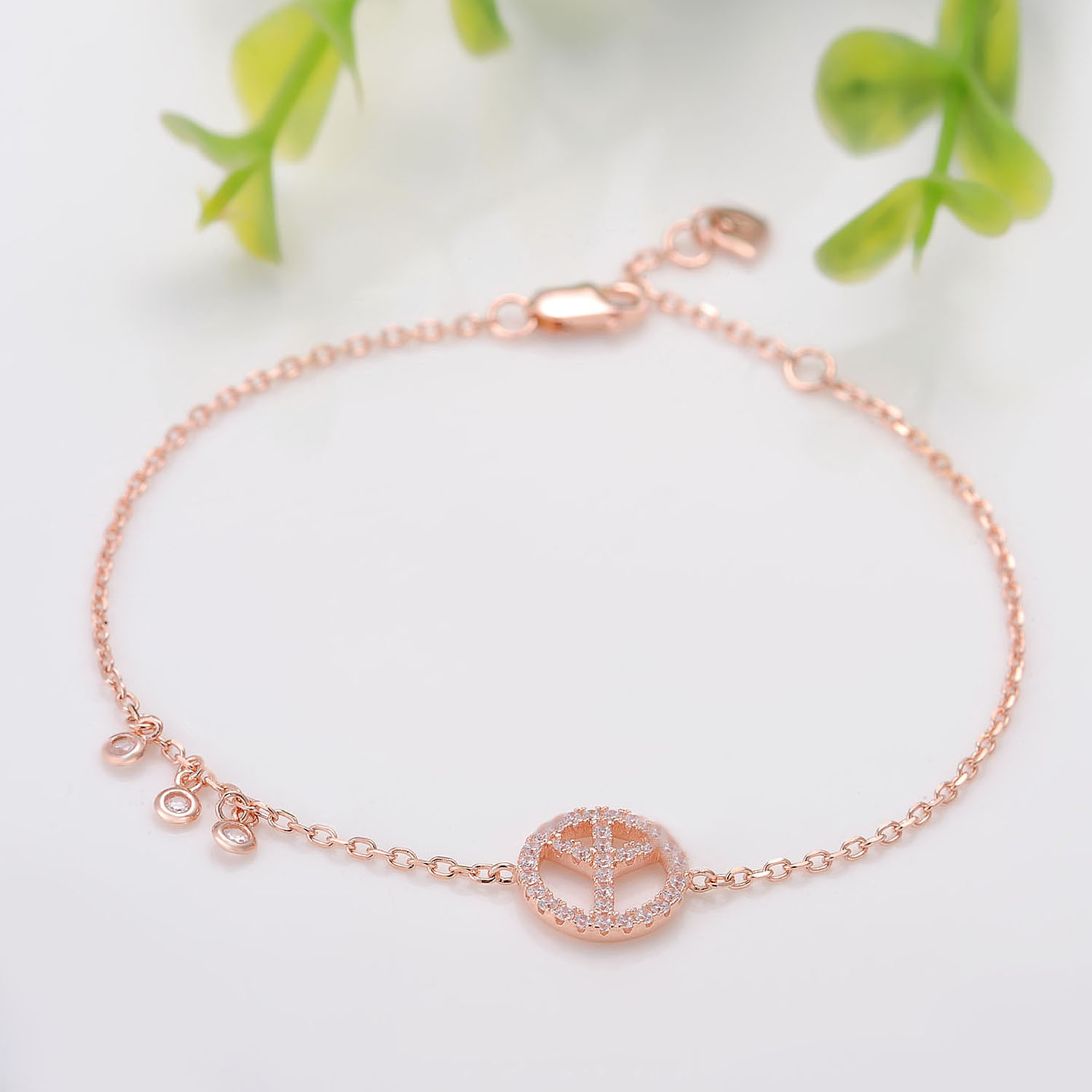 Factory wholesale fashion 925 sterling silver rose gold tree bracelet cubic zirconia pendant custom charm women's bracelet